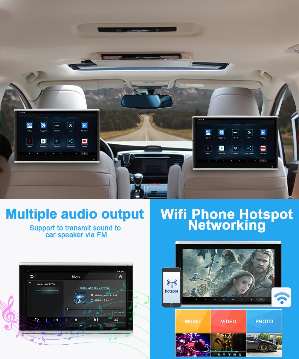 

Монитор для задних сидений Maustor 11.6 дюймов с IPS-экраном и сенсорным управлением, HDMI, монитор для автомобиля