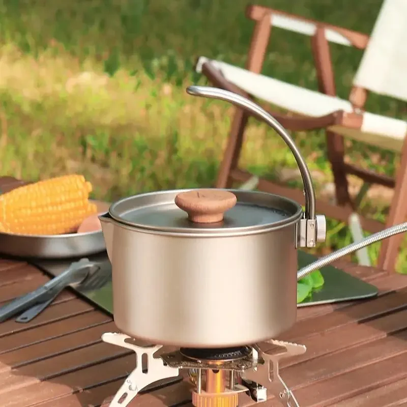 Stainless 304 Kettle 1L Outdoor Lightweight Detachable Handle Portable Camping Cookware Outdoor Kettle Camping Hiking Cookware