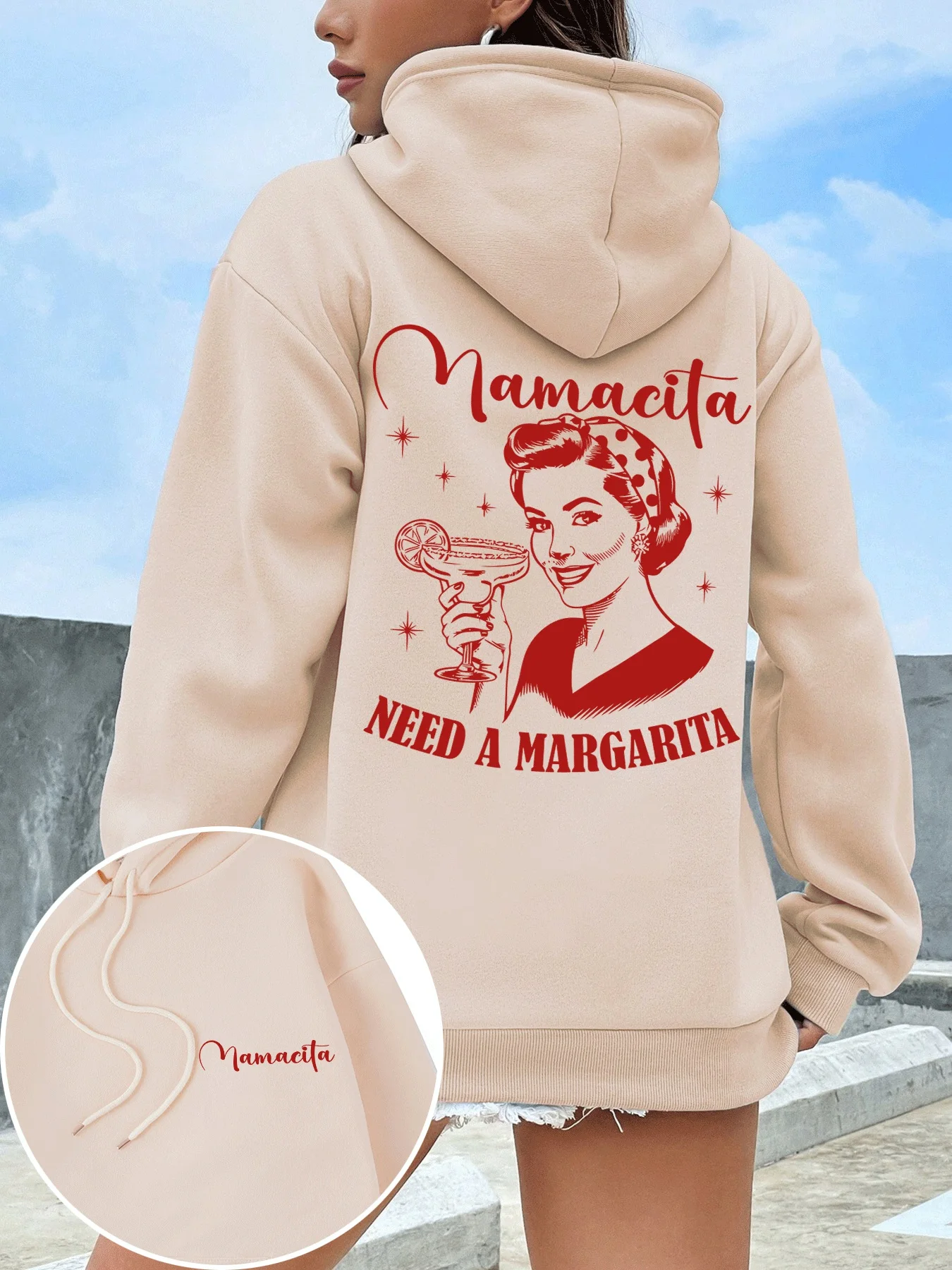

Mamacita Needs A Margarita Lemon Print Hoodies Women Hip Hop Autumn Hoodie Multicolor Fleece Hoody Pocket Casual Streetwear
