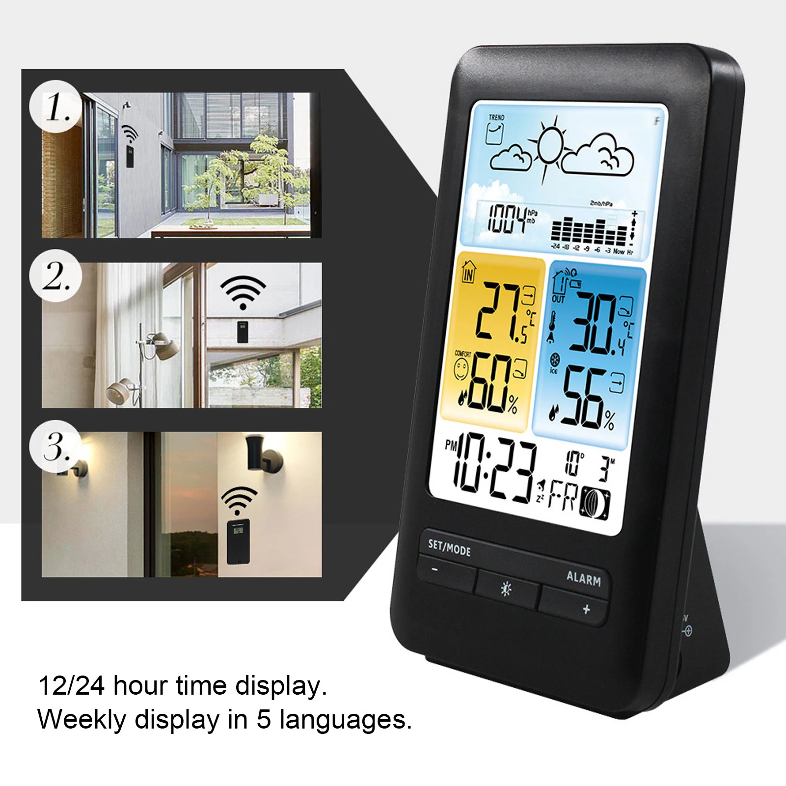 Home Temperature Clock Home Weather Clock Indoor Outdoor Temperature and Humidity Meter Weather Forecast Clock Color Screen