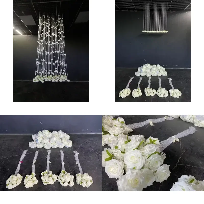 H580 Wedding Ceiling Acrylic Beaded Curtains Rose Petals Chain for Hall Stage Decoration