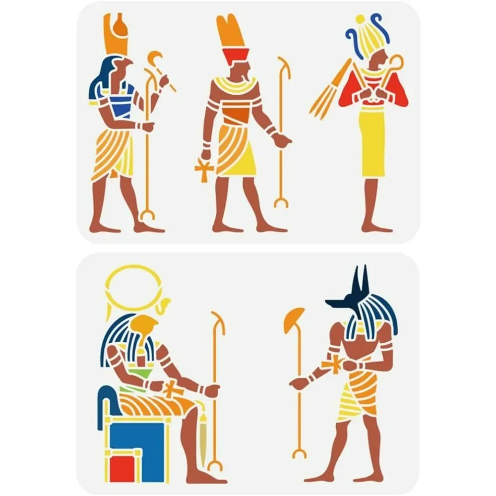 2 PCS 2 Styles Egyptian Pharaoh Painting Stencil 8.3x11.7inch Egyptian Character Drawing Stencil Decorative Egyptian Theme