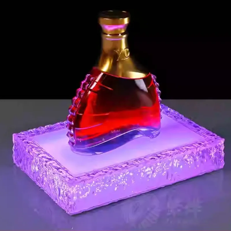 LED Charging Wine Bottle Holder Creative Colorful Light-Up Champagne Rack Laser Acrylic Display for Bar or Lounge