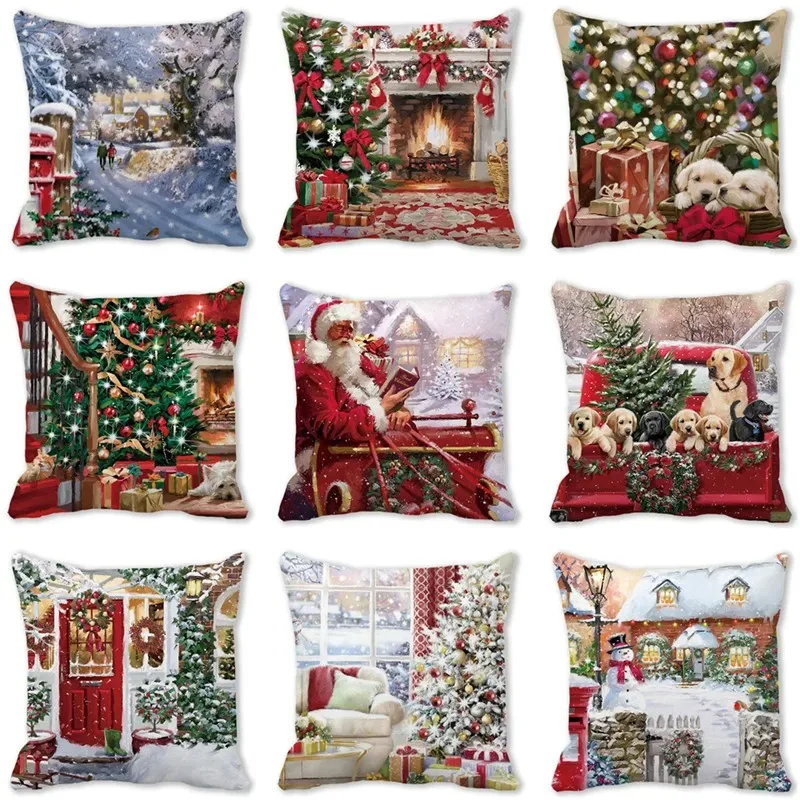 

2024 Christmas Cushion Cover 45x45cm Sofa Bed Pillow Cover New Year Home Decor Lumbar Pillow Cover