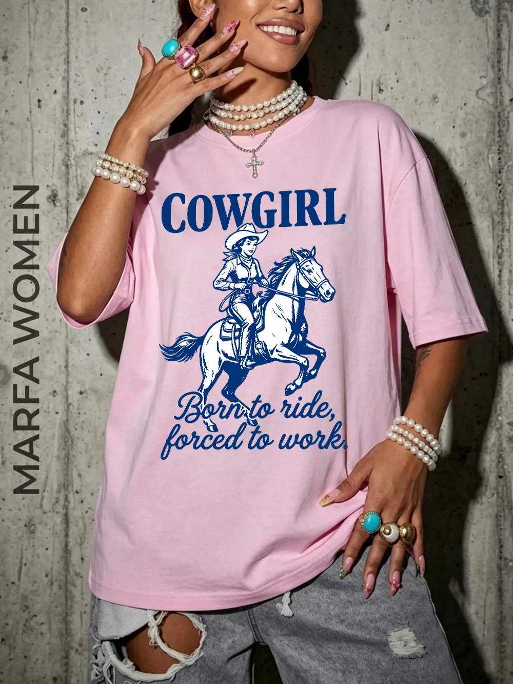 Cowgirl Born To Ride Prints T-Shirts Cotton Womens Summer Oversized Tops Basic Soft Short Sleeve T Shirts Casual O-Neck Clothes