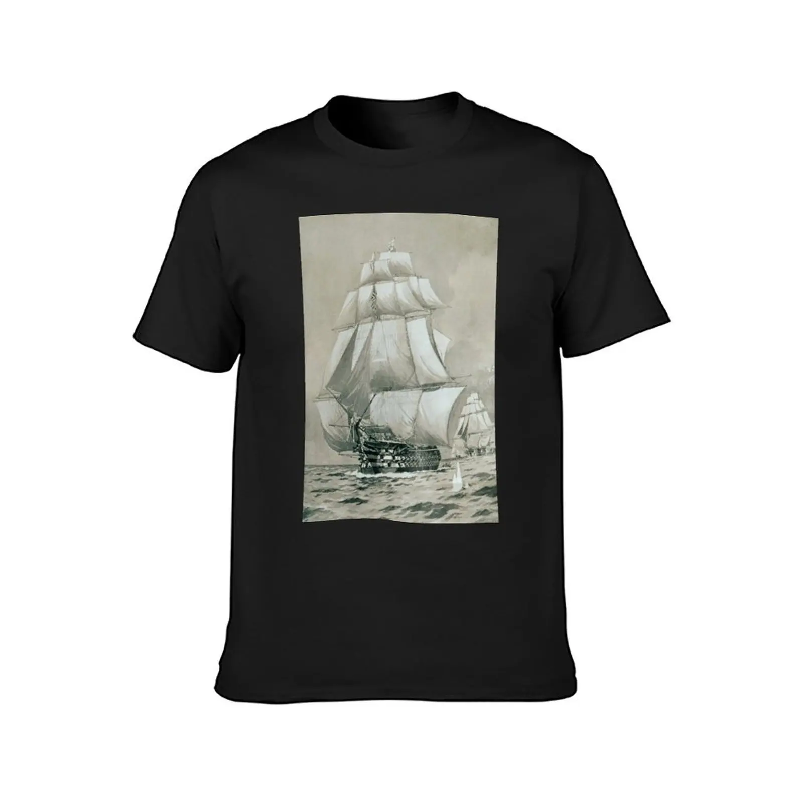 Engraving of Nelson's flagship, HMS Victory (V330/0021) T-Shirt blanks kawaii clothes boys whites Men's clothing