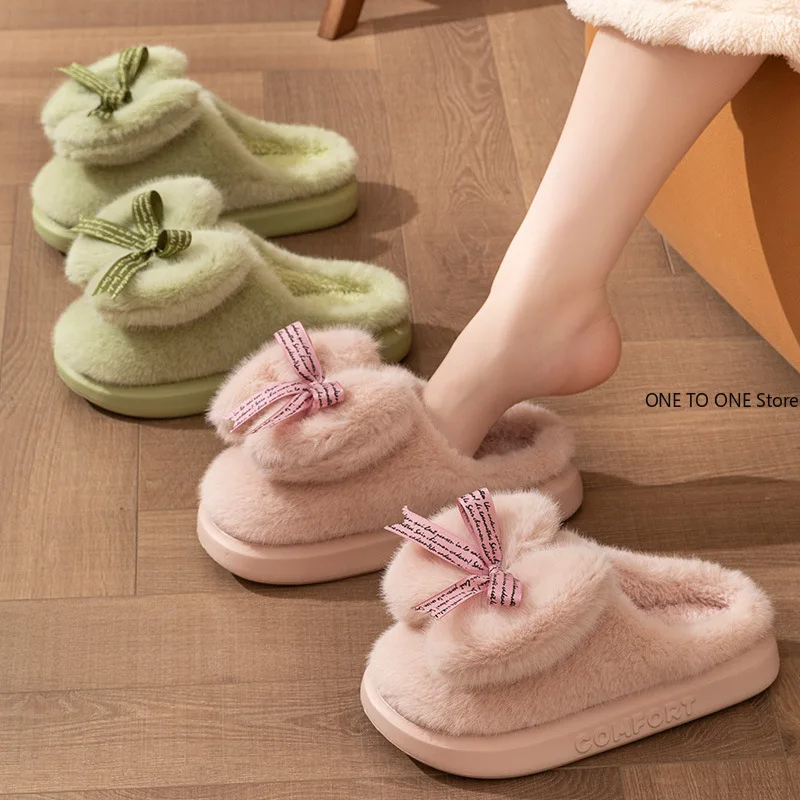 

Wholesale New Plush Cotton Slippers for Women Autumn and Winter Thick-soled Home Butterfly Wool Slippers Winter Warm Soft Sole