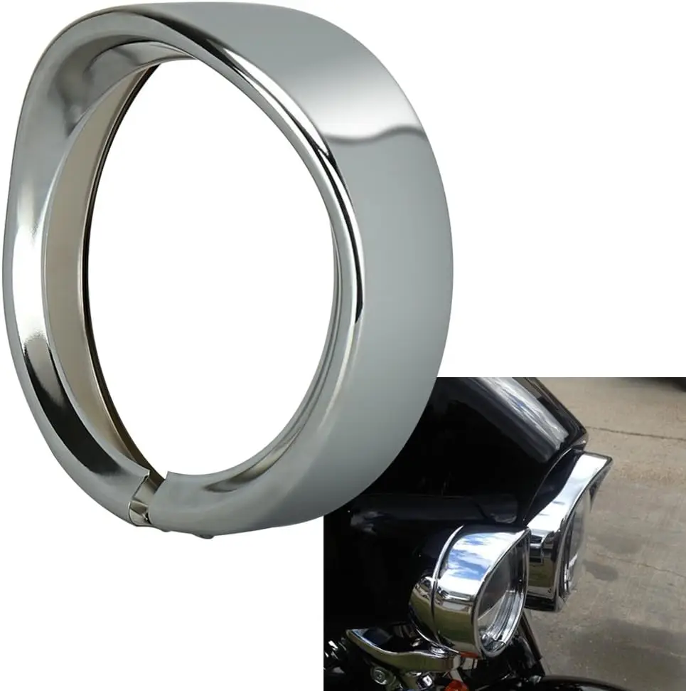 POVTOR 7inch Round Headlight Trim Ring Visor for Harley 94-14 FLHR Touring Electra Glide Motorcycle Chrome Pack of 1