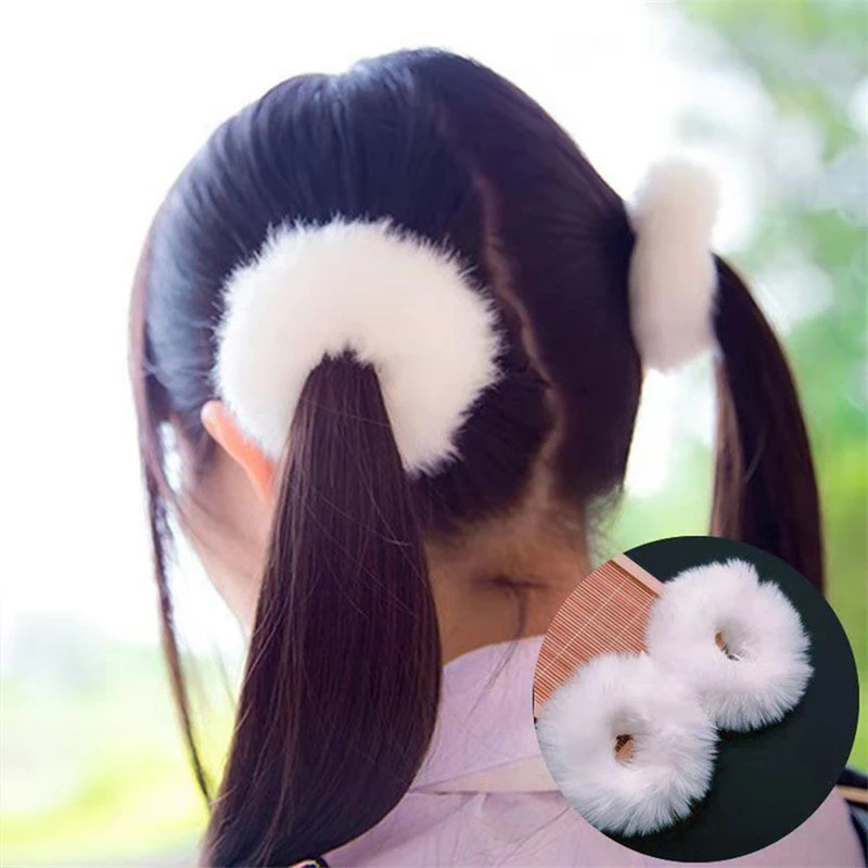 1pc Set Colored Plush Fur Elastic Hair Band Autumn Winter Ponytail Holder Elastic Rubber Band Women Girls Hair Rope Accessories