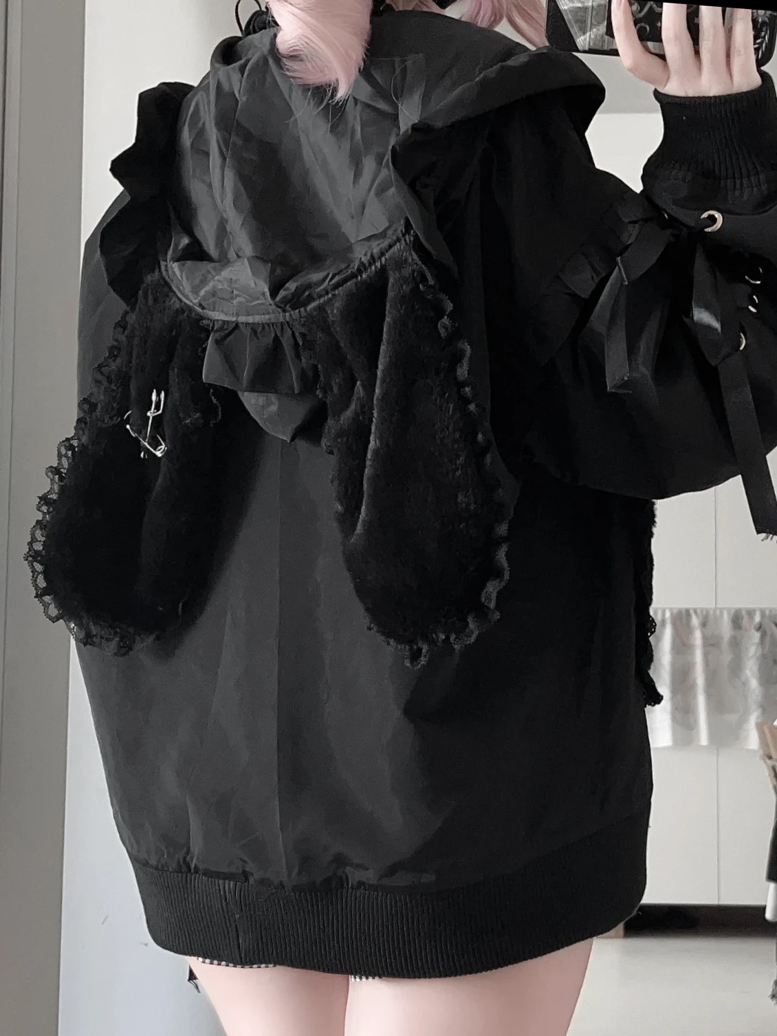 

Оригинальная массовая серия Mine, плюшевая куртка с заячьими ушками, японская субкультура, свободные куртки с милым бантом и крестом на шнуровке с длинными рукавами