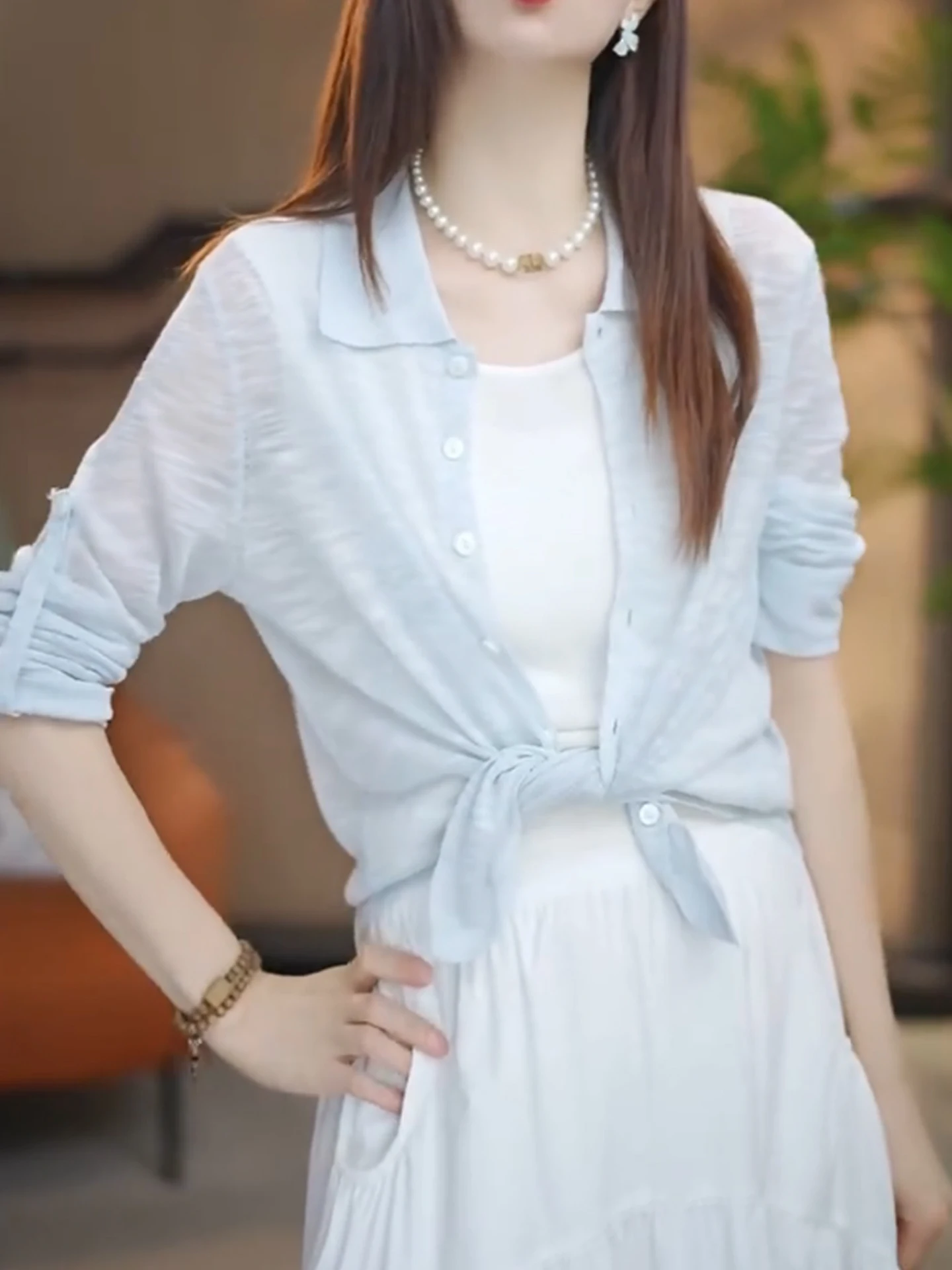 Cárdigan de Punto de Seda de Hielo de Manga Larga para Mujer, Estilo Casual, Top Adeazante, Transpirable, Moda de Verano, V...