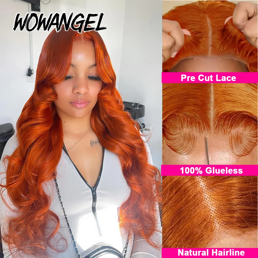 Ingwer-Orange Lace Front Echthaarperücke Body Wave 13x6 HD Lace Frontal Perücke Remy Vorgeschnittene Kleberlose Perücken Echthaar Fertig zum Tragen – Detail 4