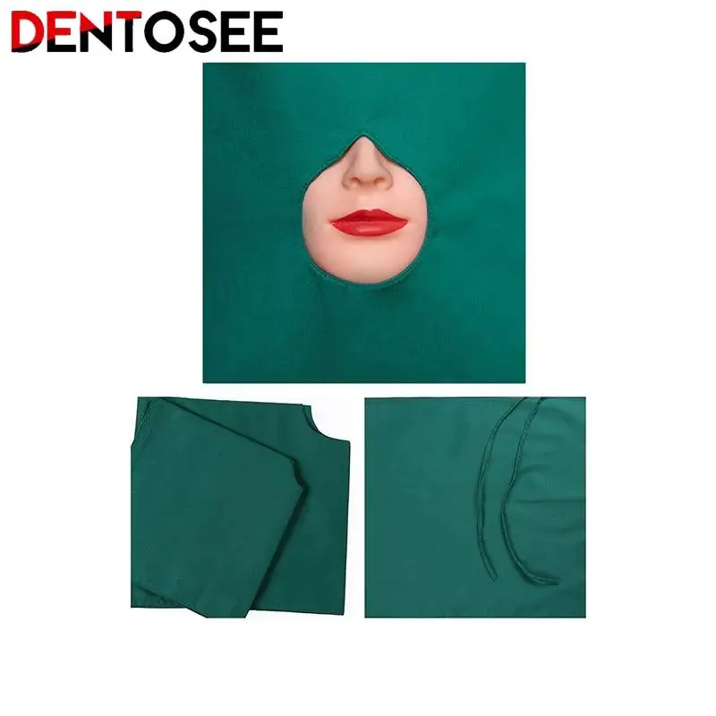 Dental Oral Cavity Cotton Cloth Hole Towel Can Be Disinfected Square Towel Surgical Bag Cloth Hole Towel Dark Green