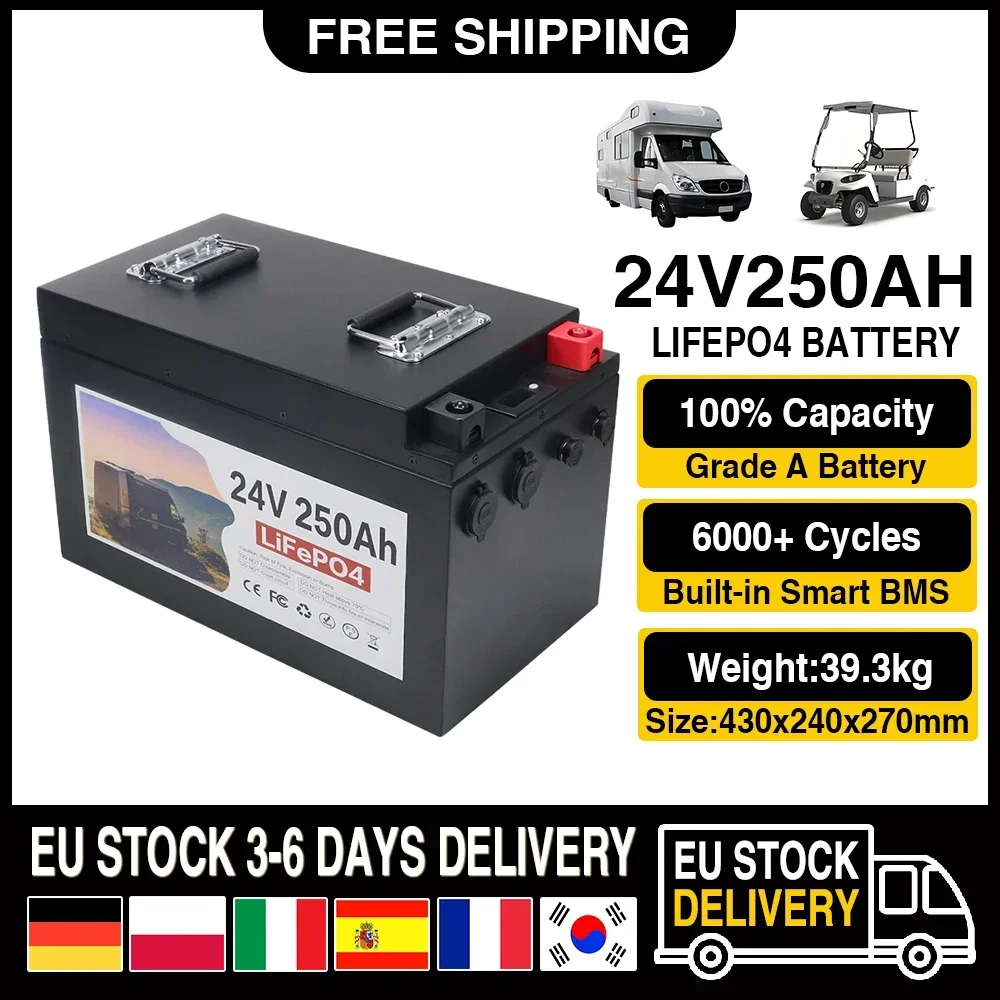 24V 250AH LiFePO4 Battery Pack Built-in BMS Lithium Iron Phosphate Cells For Replacing Most of Backup Power Home Energy Storage