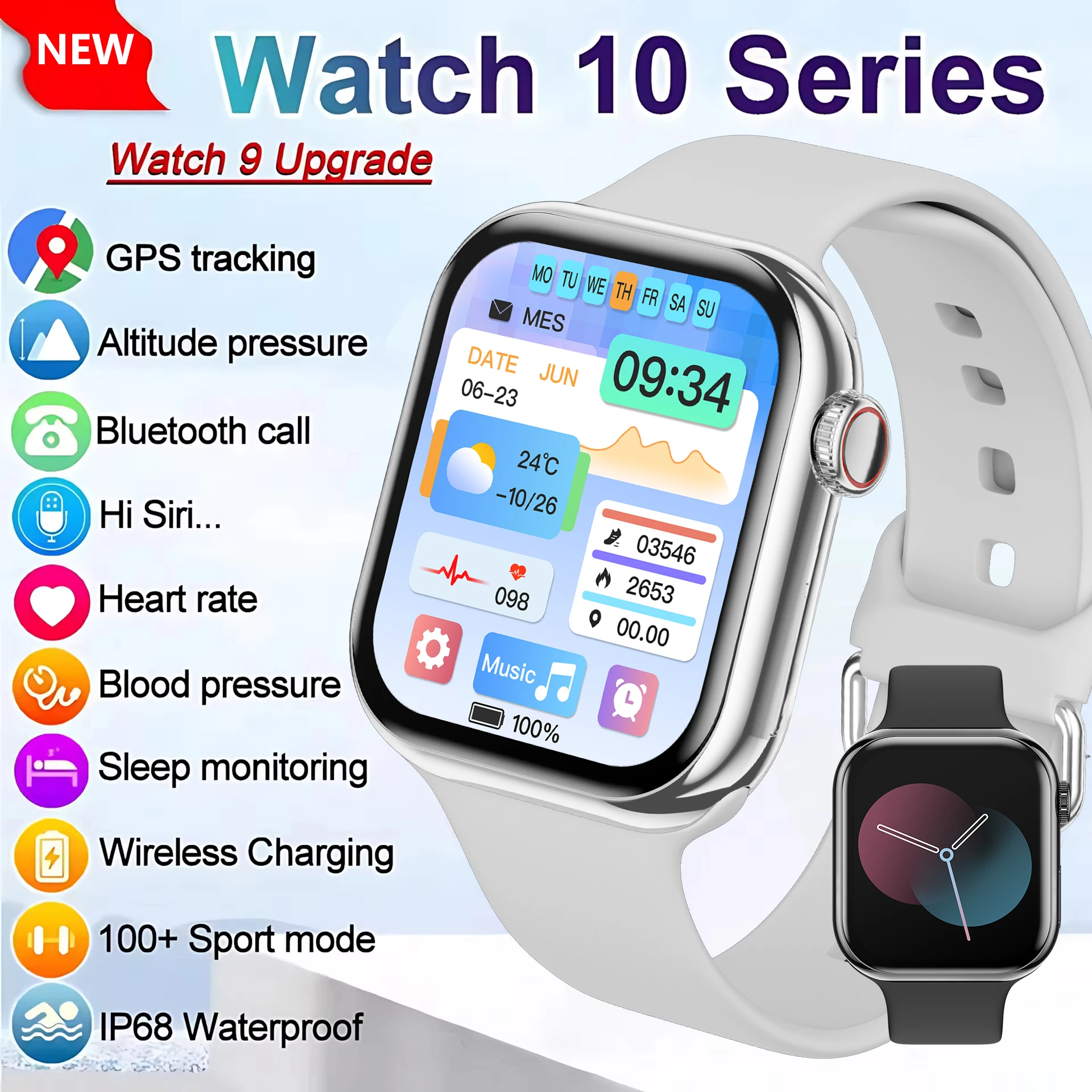

2025 New Men Smartwatch Series 10 Watch HD" AMOLED 32GB ROM Bluetooth Call Music Video GPS NFC Compass IP68 Waterproof For IOS