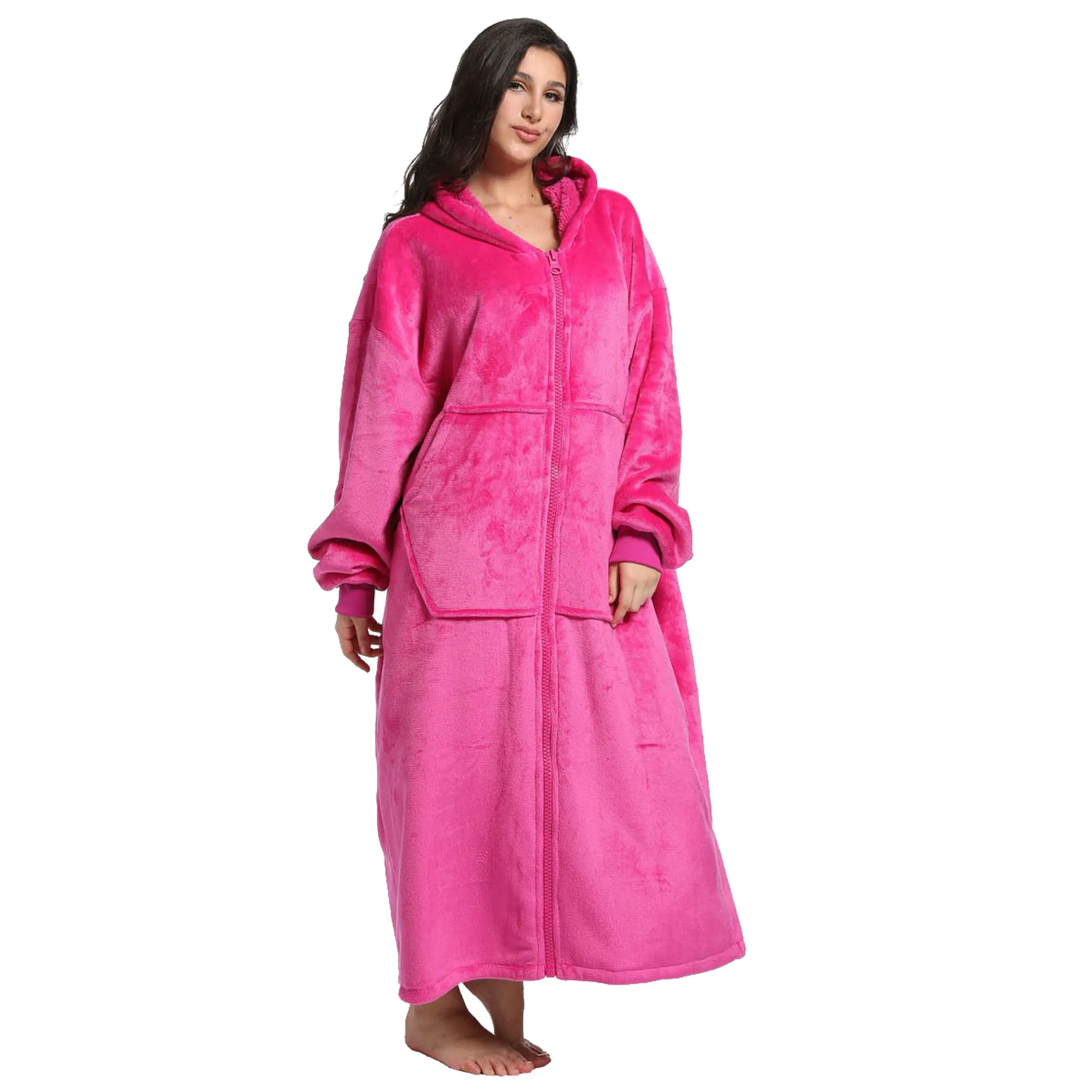 겨울용 남녀 긴 후드 지퍼 잠옷, 커플 스타일, 따뜻함을 위한 두꺼운 안감, 가정용으로 적합