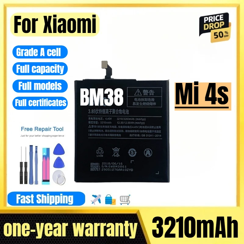 

BM38 for Xiaomi Mi 4s Mobile Phone Battery High Quality High Capacity Battery Replacement Bateria Grade A Cell with Tools