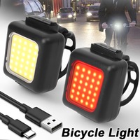 New Bicycle Front Rear Mini LED Light Set USB Rechargeable Cycling Headlight Taillight Light COB Lamp Bead Waterproof Bike Lamp