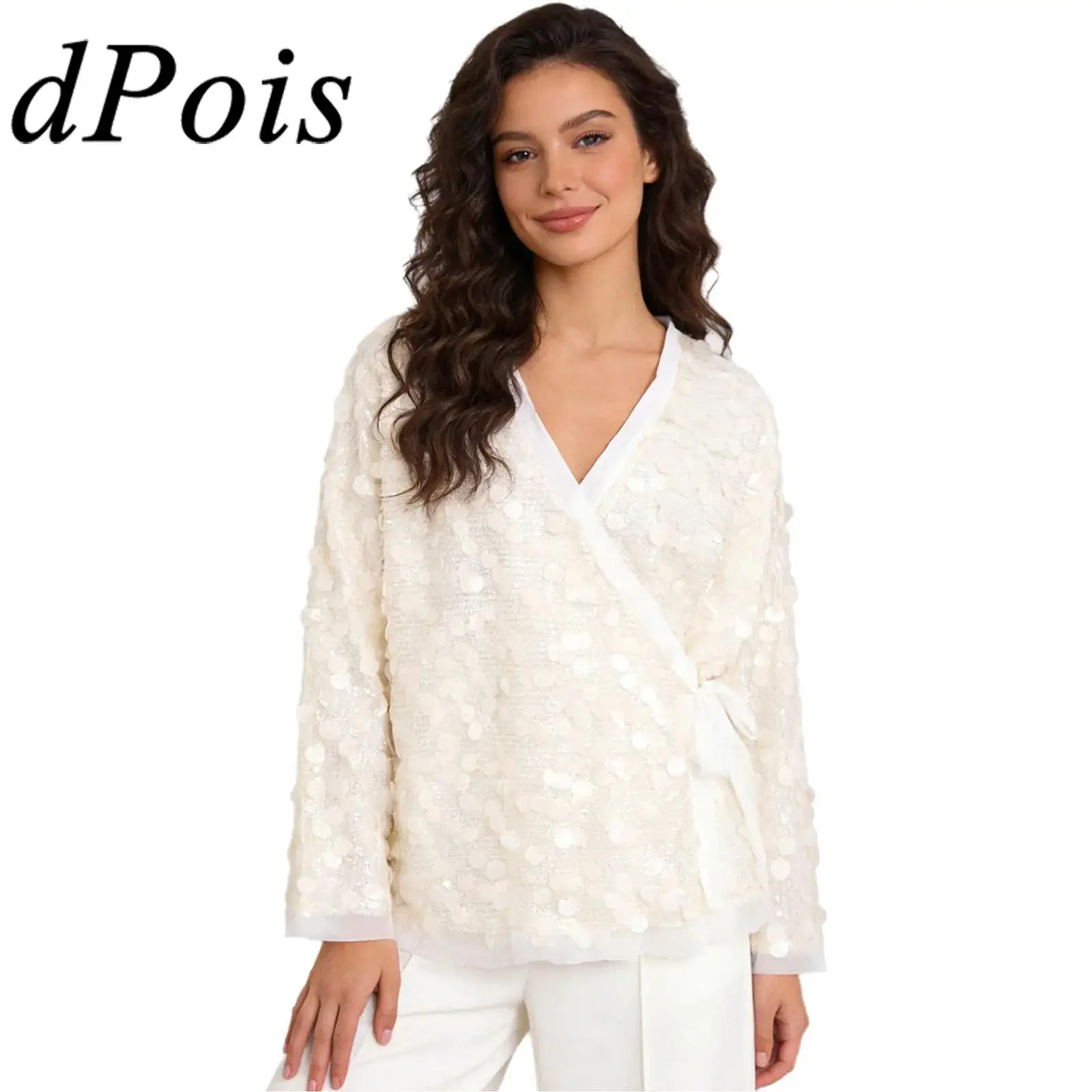 

Womens Shawl Wraps Shiny Sequin Cardigan Wrap V Neck Jazz Dance Top Evening Costumes Fashion Retro Disco Club Party Outerwear