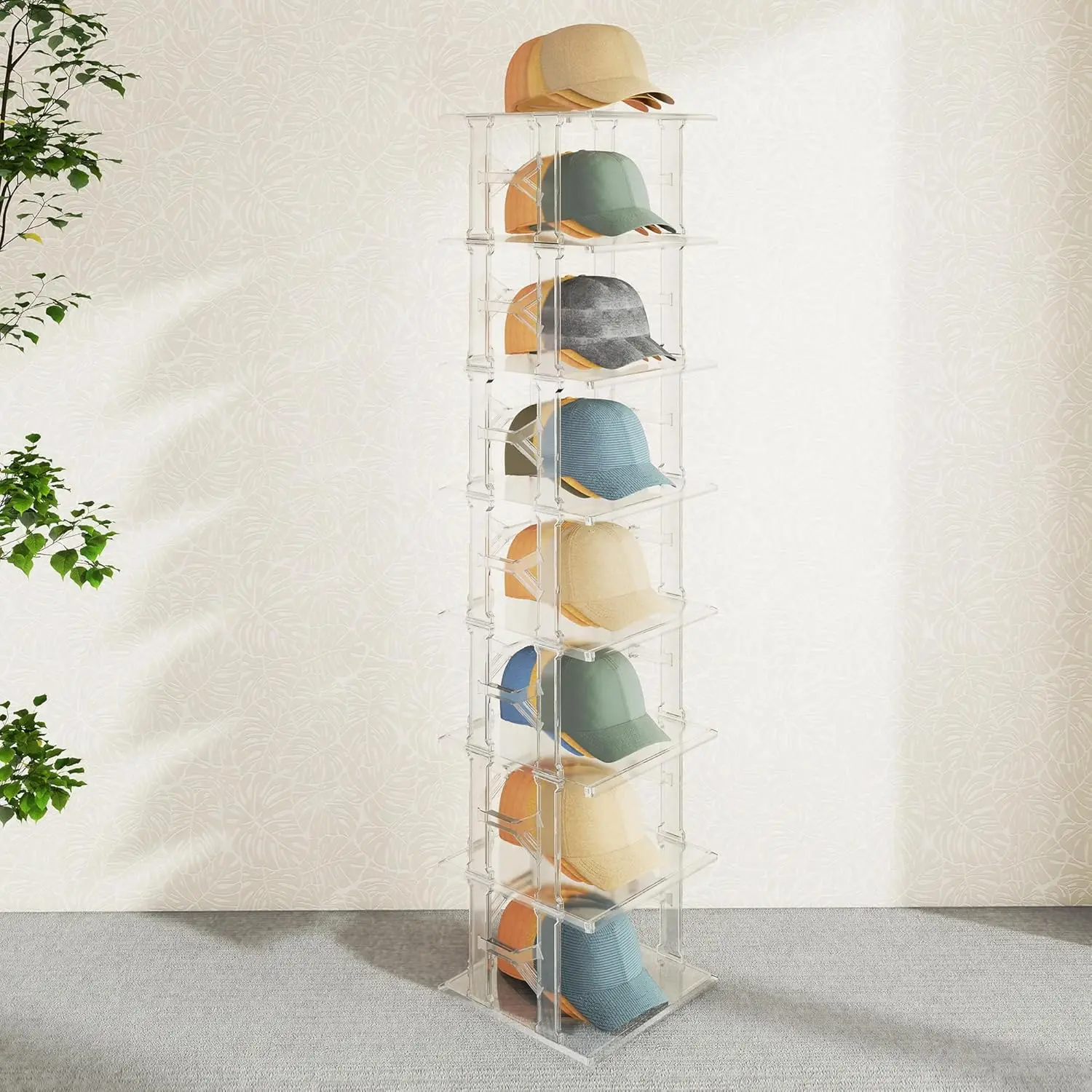 

8-Tier Stackable Hat Organizer, Clear Display Case for Up to 24 Caps, Freestanding Baseball Cap Holder