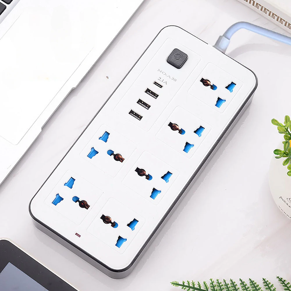 Multi Plug Tipe C USB Port Outlet Power Strip Universal Power Strip EU US UK Soket Listrik AC Power Socket 2M Kabel Ekstensi