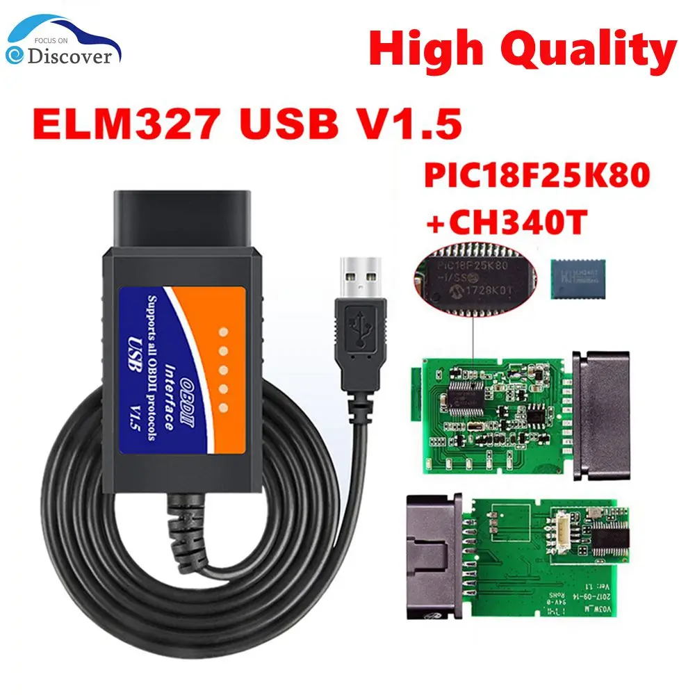 

With PIC18F25K80 Chip ELM327 USB 1.5 Car Diagnostic Tool Cable ELM 327 USB V1.5 OBD2 Scanner Support Most OBDII Protocols