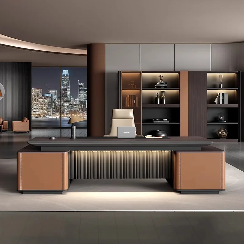 

Boss table and chair combination simple modern desk single atmosphere table complete set of furniture