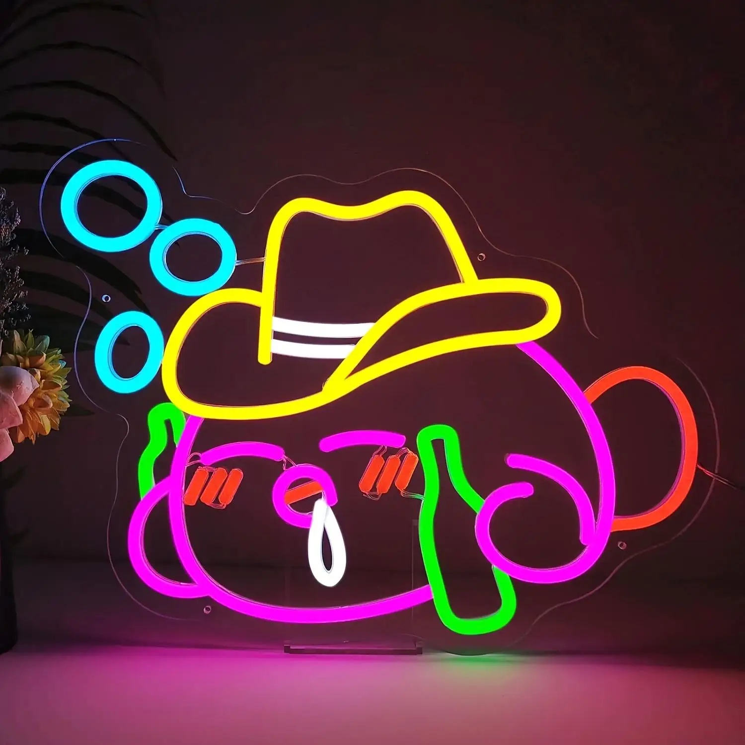 

Милый мультяшный неоновый светильник «Ковбой» с USB-питанием, диммируемый светодиодный настенный светильник, розово-желто-зеленое свечение для детской комнаты, спальни, игровой комнаты, декор, забавный подарок