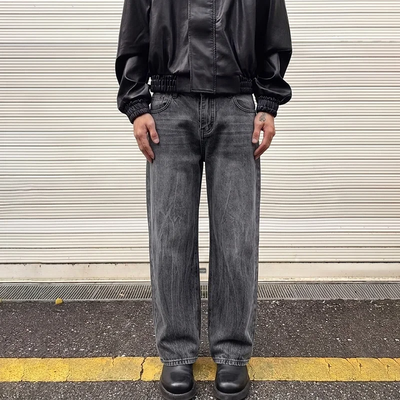 Men's Vintage Washed Jeans Lightning Texture Streetwear Pants Spring Straight Loose Casual Fashion Jeans Y2K Men Denim Trousers