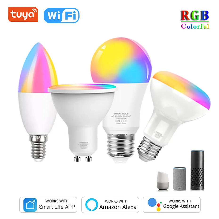 

RGB Smart LED Light Bulb E27/E14/GU10 RGBWW Dimmable Home Decoration Lamp 8W 12W 15W Tuya Wifi Voice Control with Alexa Google