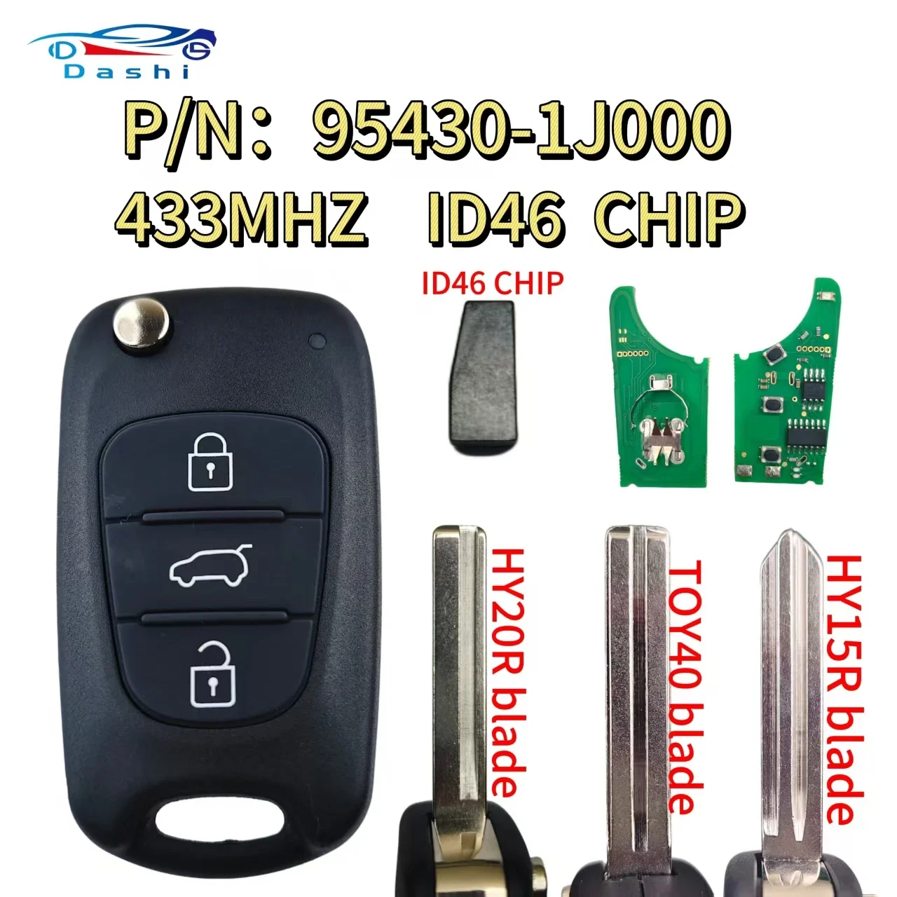 

2 шт. (номер детали 95430-1J000) 433 МГц, чип ID46, 3 кнопки, автомобильный ключ-брелок для Hyundai I20, I30, IX35, Avante, а также для Kia K2, K5, Sportage