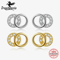 Trustdavis Real 925 Sterling Silver Minimalist Round Zircon Stud Earrings for Women Wedding Party Fine S925 Jewelry DA3221