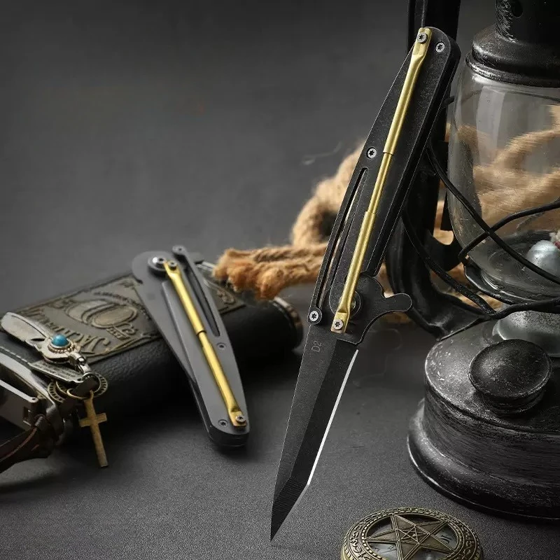 Nowy składany nóż outdoorowy o wysokiej twardości, mini mechaniczny nóż składany, przenośny nóż składany do samoobrony w dziczy.