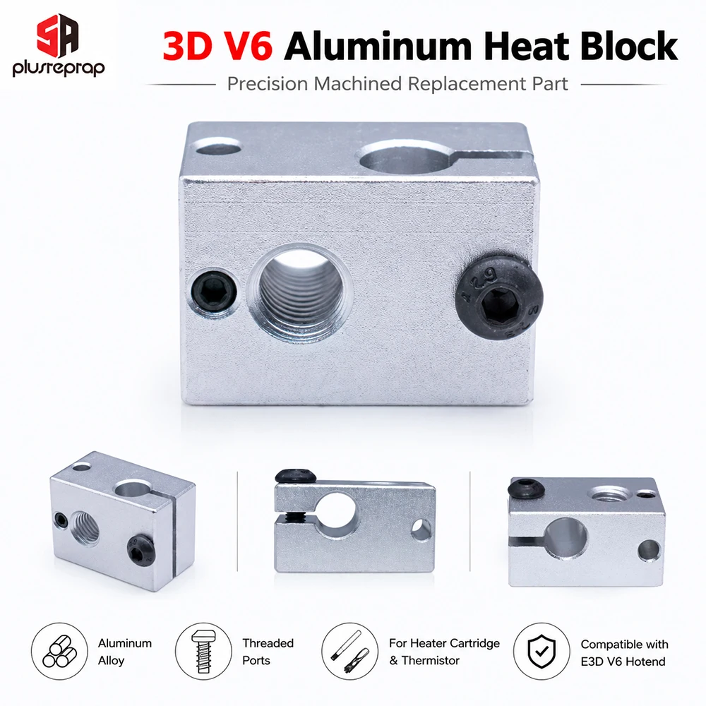 3D Printer V6 Upgraded Aluminum Block for Thermistor HT-NTC100K Thermocouple V5 V6 J-head Hotend Extruder