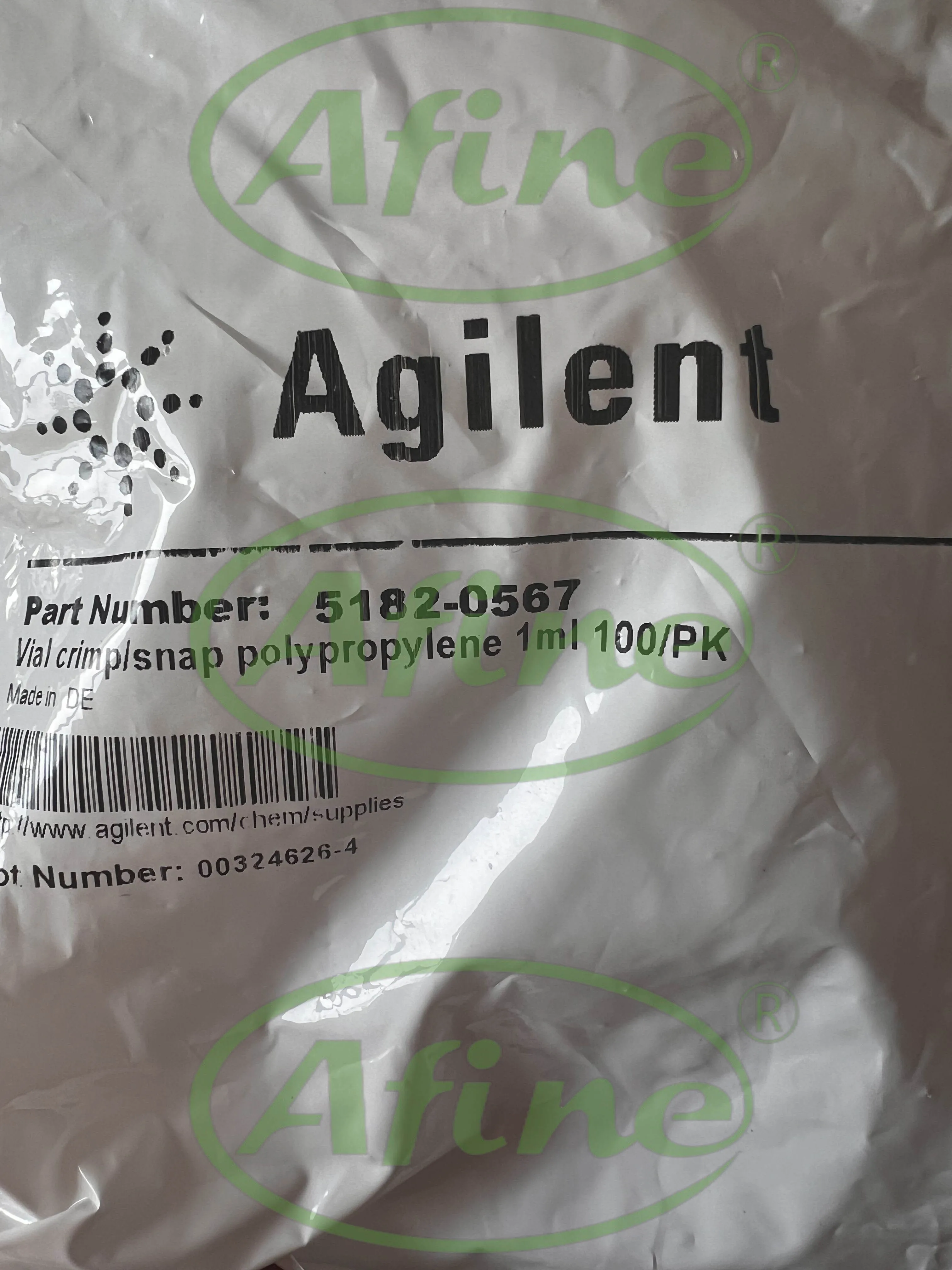 AFINE Agilent 5182-0567 1 mL Polypropylene Vials, Crimp/Snap Top, 100/pk