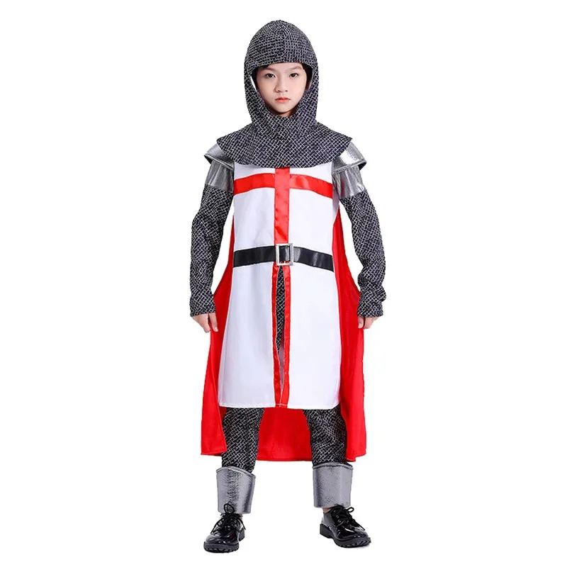 Medieval Knights Templar Order The Crusaders Cloak Cosplay Halloween Costume for Kid War Robe Armor Catholicism Dress Carnival