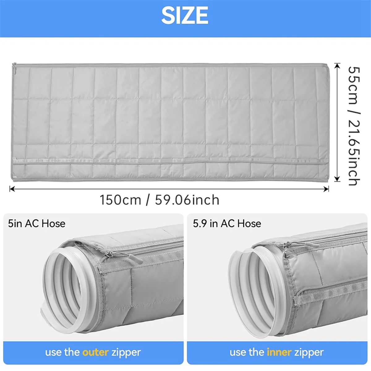 L68A Portable Air Conditioner Hose Cover, Zipper Insulated AC Hose Sleeve for 5In & 5.9In Exhaust Hose, AC Tube Duct Vent Wra