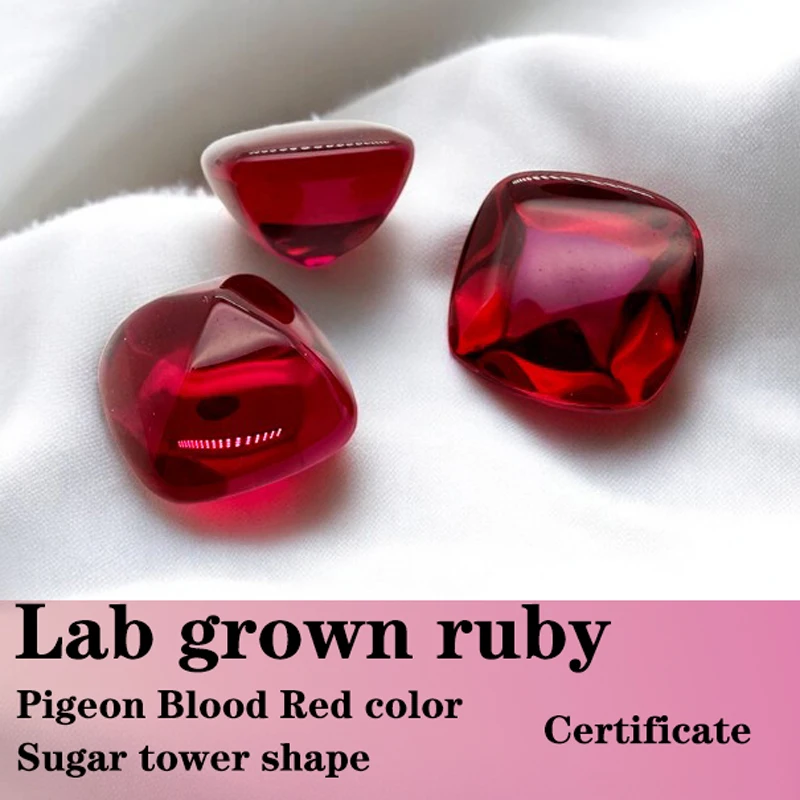 

Lab Grown Gemstone Ruby and Zambian Green and Pigeon Blood Red Color Sugar Loaf Shape DIY Jewelry Making Material Certificate