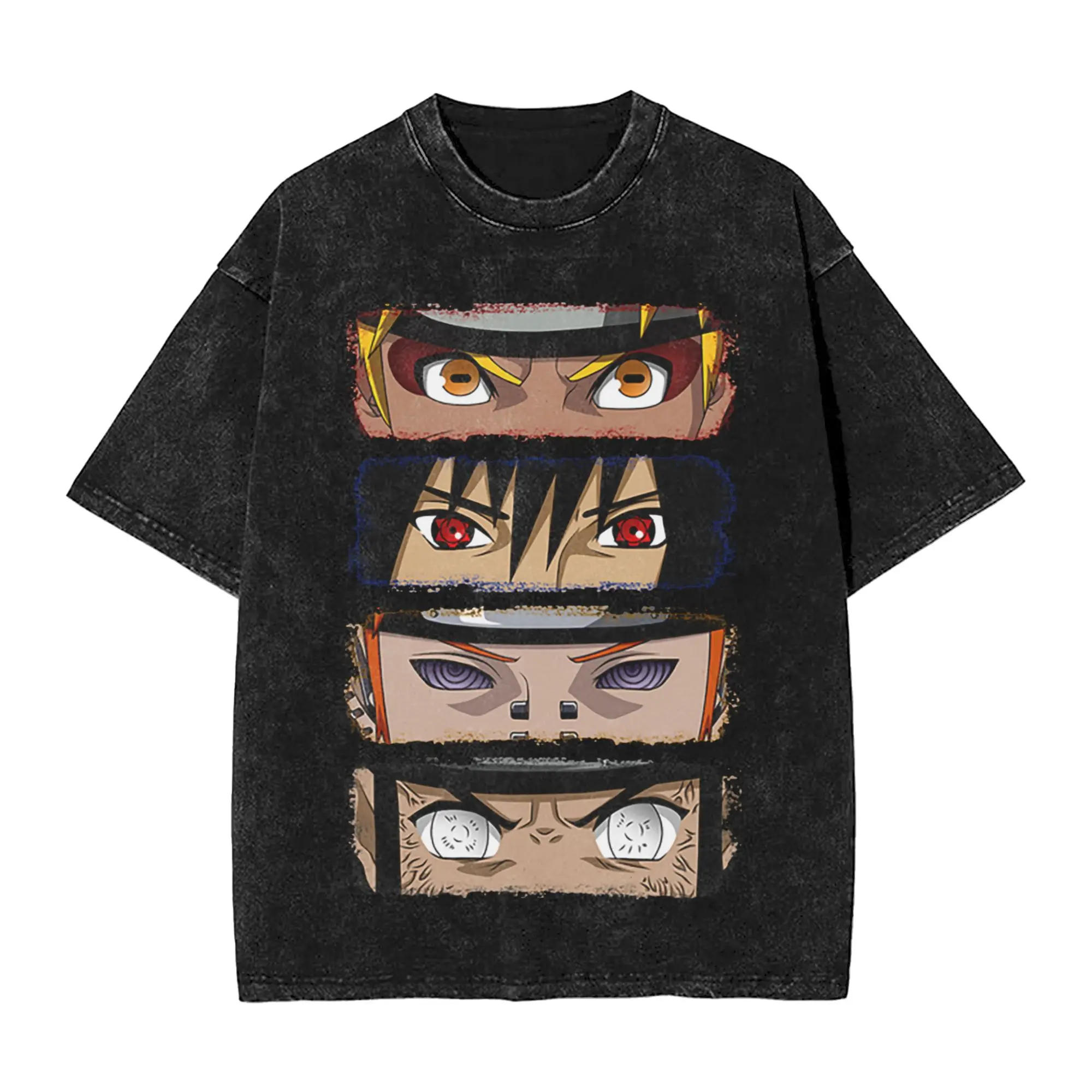 Narutoes Ninja Eyes T Shirts Hip Hop Washed Cotton Harajuku T-Shirt Vintage for Men Women Tops Streetwear Summer Tops Tees