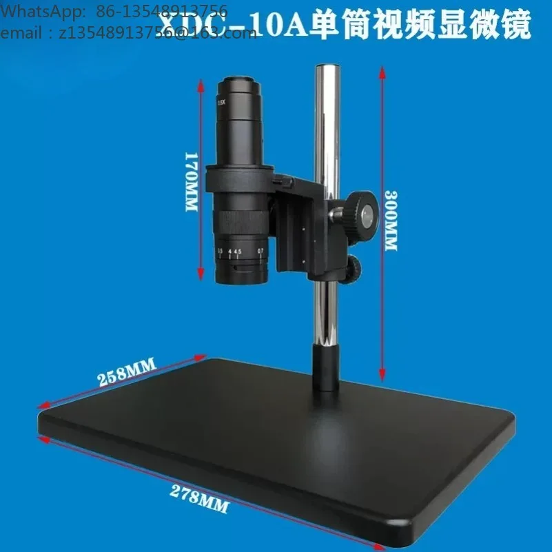 XDC-10A Single Tube Video Microscope 0.7-4X Objective 0.5X Eyepiece Large Base Plate Digital Photography Inspection Repair