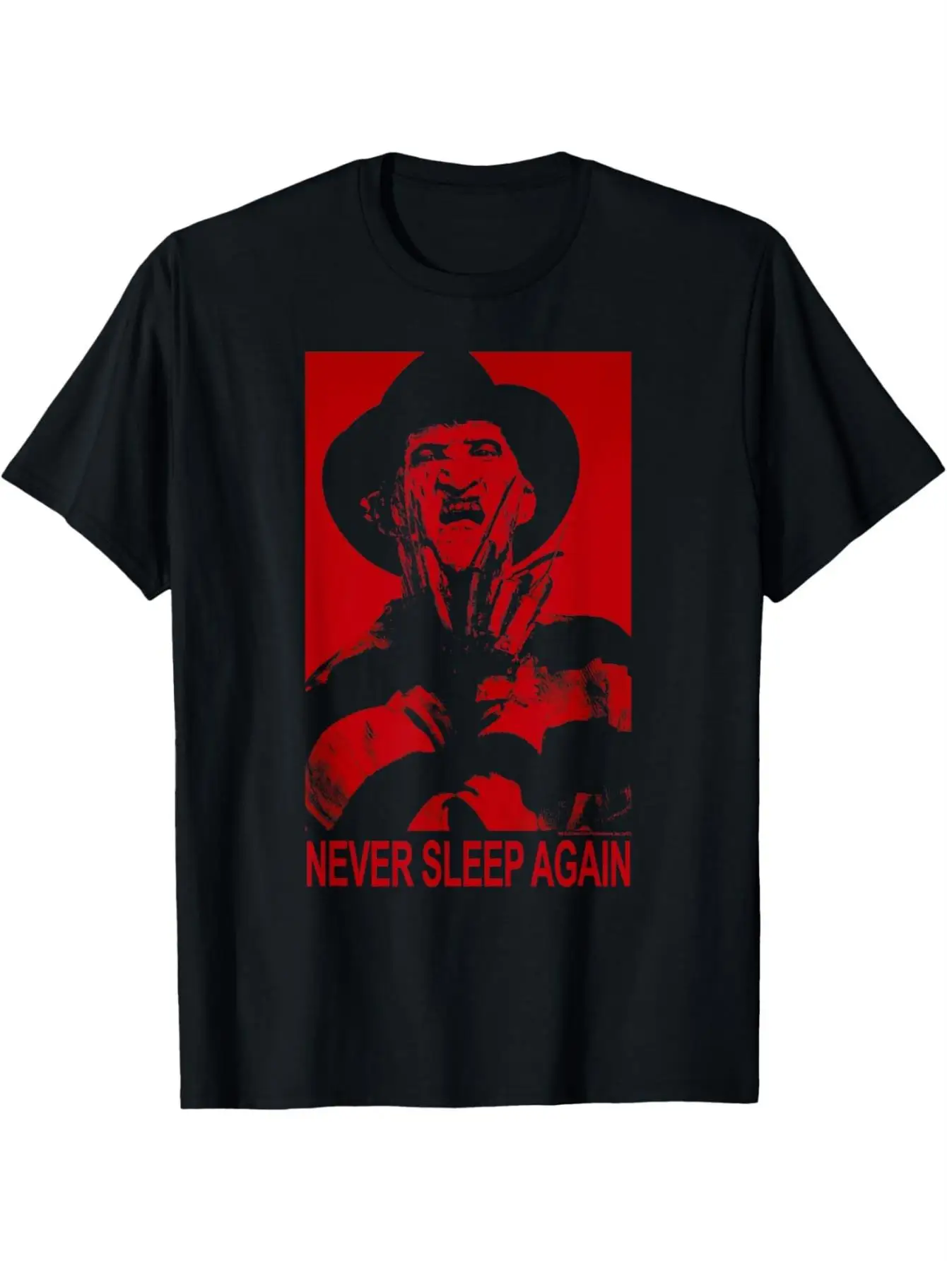 Camiseta gráfica para hombre A Nightmare on Elm Street Freddy Krueger Never Sleeps Again - Camiseta oficial de película de terror con rojo y negro