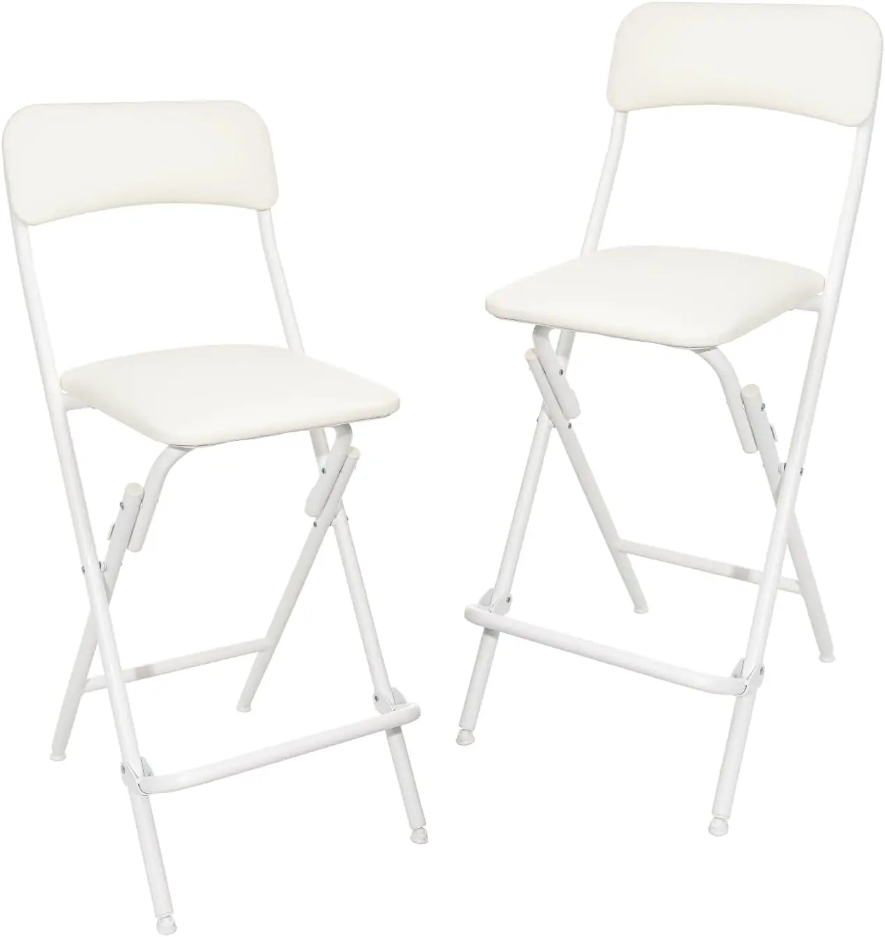 

White Folding Stool Set of 2 with Footrest, 300lb Capacity, 24" Height for Home & Outdoor Use