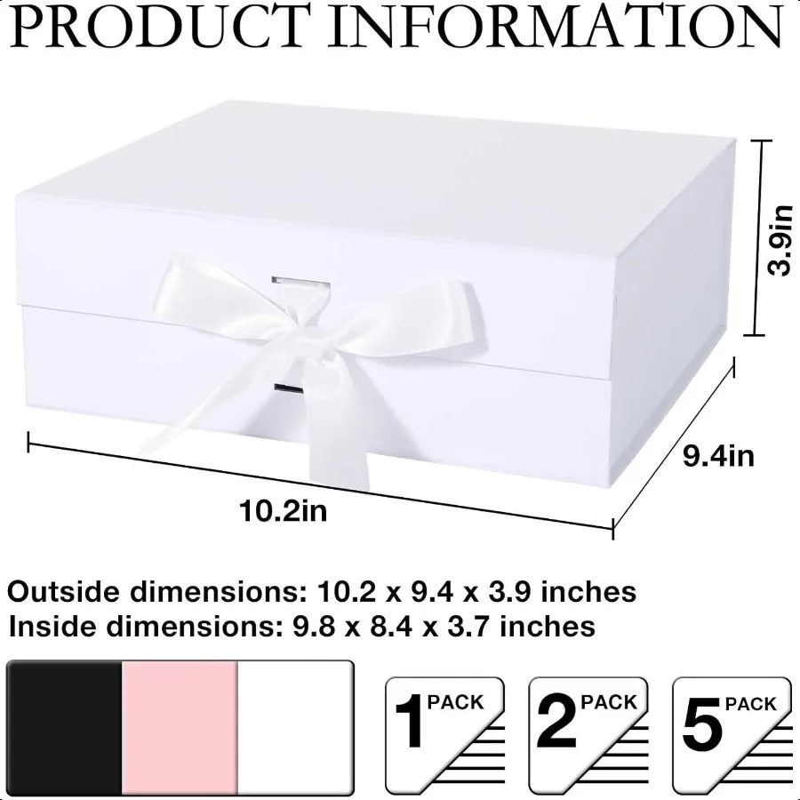 White Gift Box with Ribbon Magnetic Lids 10.2x9x3.74 in Bridesmaid Groomsman Proposal Boxes Wedding Graduation Storage Box 1 Pa