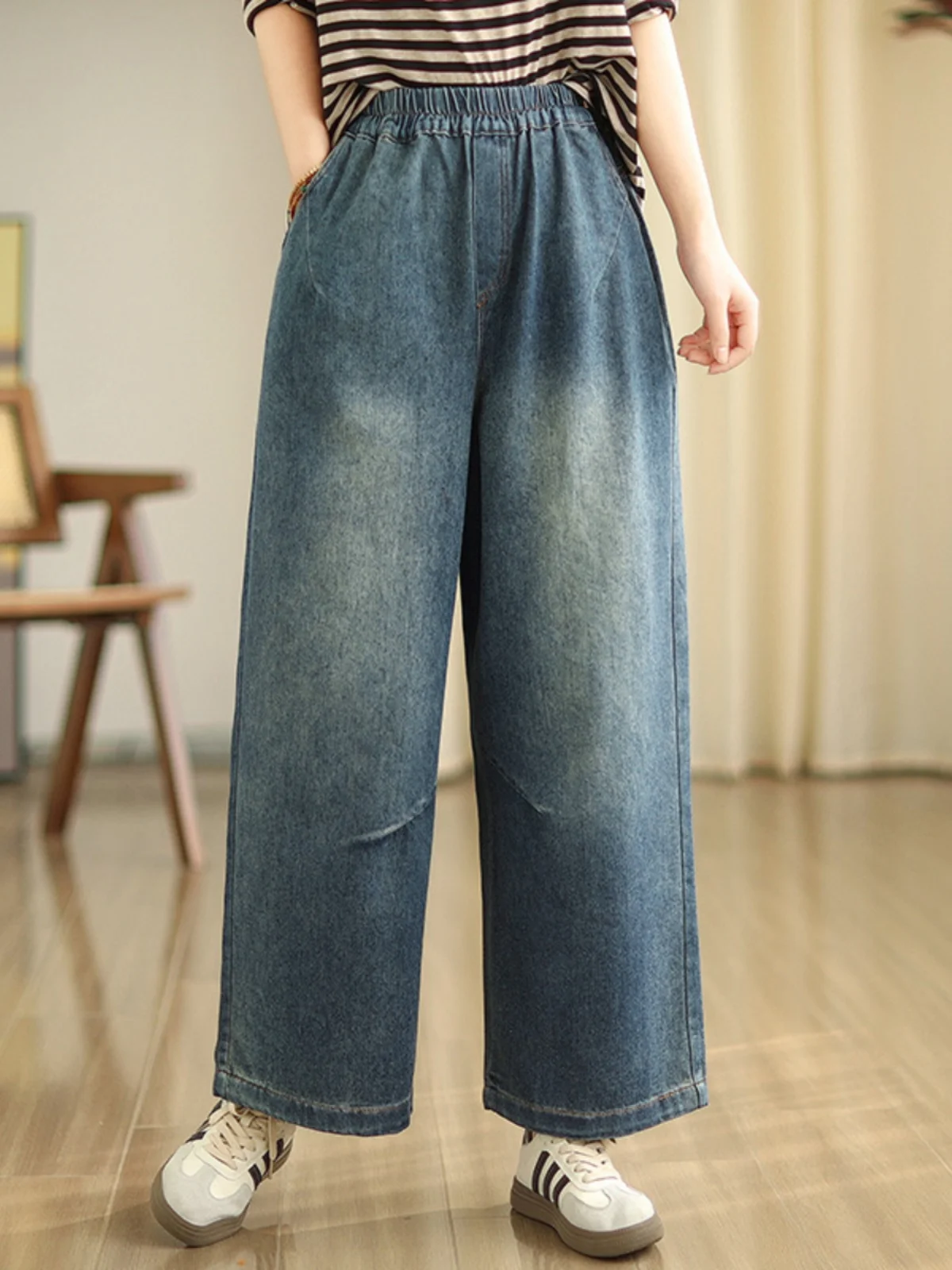 

Женские джинсы из хлопка в стиле ретро, повседневные свободные широкие брюки, прямые длинные брюки, удобные весенне-осенние джинсы