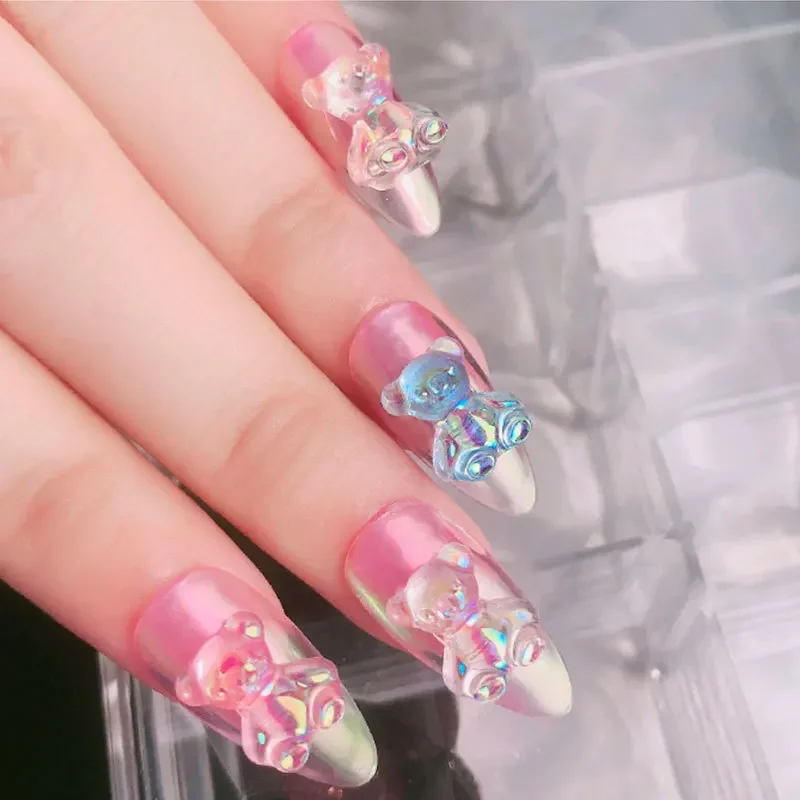 

100pcsExplosive Nail Art Aurora Bear Symphony Three-dimensional Cute Color Plated Transparent Color Jelly Fairy All-matchJewelry