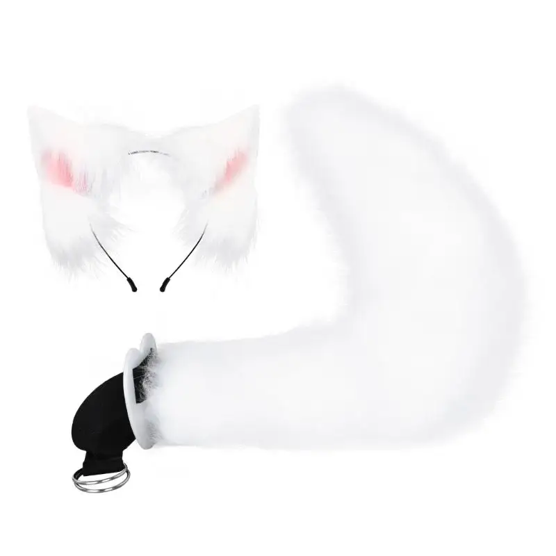 Cartoon Foxes Cat Ear Shape Hair Hoop with Tail Set Performances Hair Holder Cosplay Party Headwear for Teenagers Woman