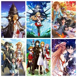 Sword Art Online 5d Diamond Painting Fantasy Sky Anime Girl Mosaic Cross Stitch Kirito Asuna Home Wall Decor