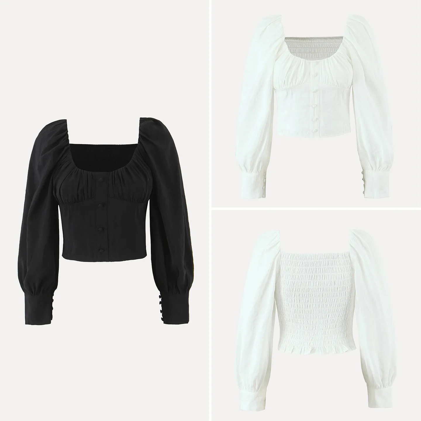 

Faionable Retro Court Sle Women's irt Elastic Ba Versatile 2025 Winter New Arrival Bubble Sve Square Collar Blouse