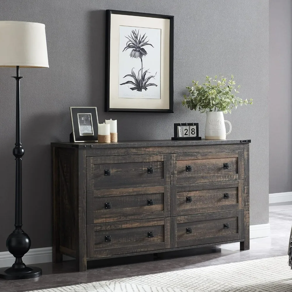 

6 Drawers Dresser for Bedroom, Wood Rustic Wide Chest of Drawers for Bedroom, Living Room,Dressers