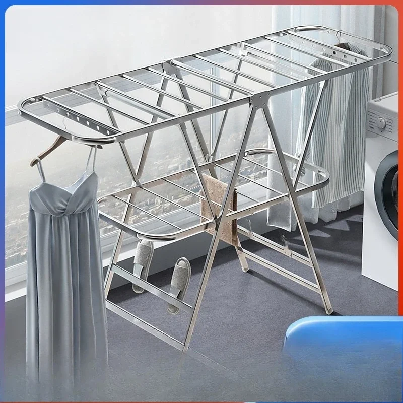 ราวตากผ้า ราวตากผ้าแบบพับได้สำหรับระเบียง ราวตากผ้าสแตนเลสแบบตั้งพื้นสำหรับใช้ภายในอาคาร